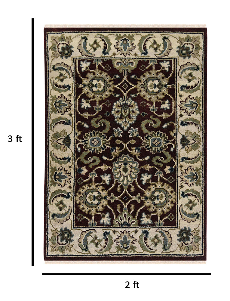 Luxor Classic Pattern Hand Knotted  Rectangle Anti-Skid Designer Carpet, Prayer Rug For Office Cabins, Small Living Spaces - 2'X3'