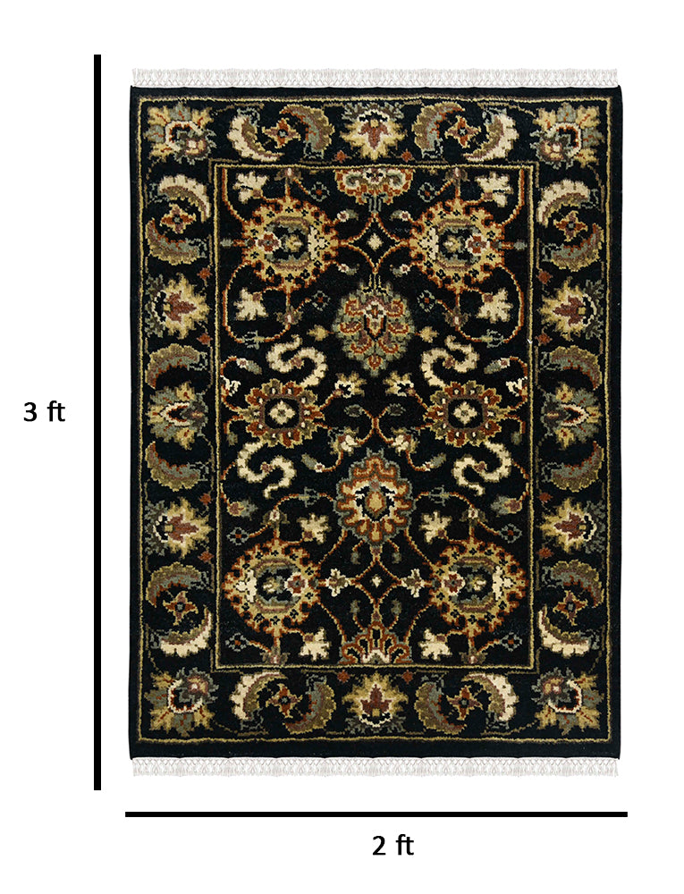 Luxor Classic Pattern Hand Knotted  Rectangle Anti-Skid Designer Carpet, Prayer Rug For Office Cabins, Small Living Spaces - 2'X3'