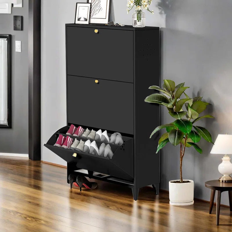 Freestanding Shoe Rack Storage Organizer With Flip Door, Modern Tipping Bucket Shoe Cabinet For Entryway, Hallway, Bedroom