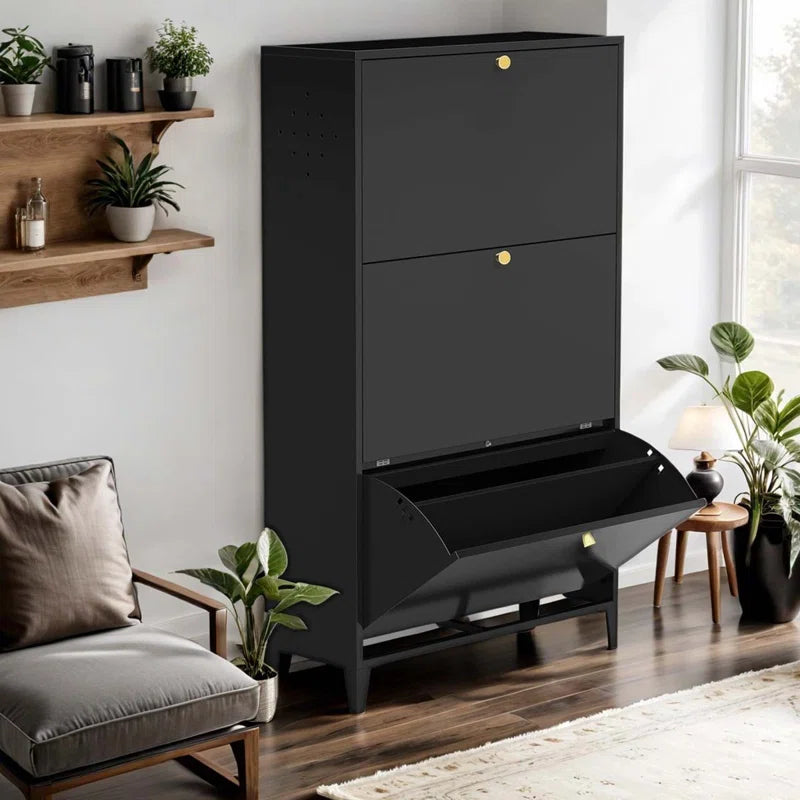 Freestanding Shoe Rack Storage Organizer With Flip Door, Modern Tipping Bucket Shoe Cabinet For Entryway, Hallway, Bedroom