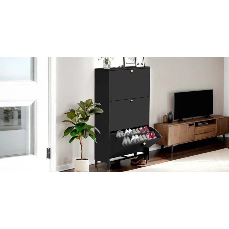 Freestanding Shoe Rack Storage Organizer With Flip Door, Modern Tipping Bucket Shoe Cabinet For Entryway, Hallway, Bedroom