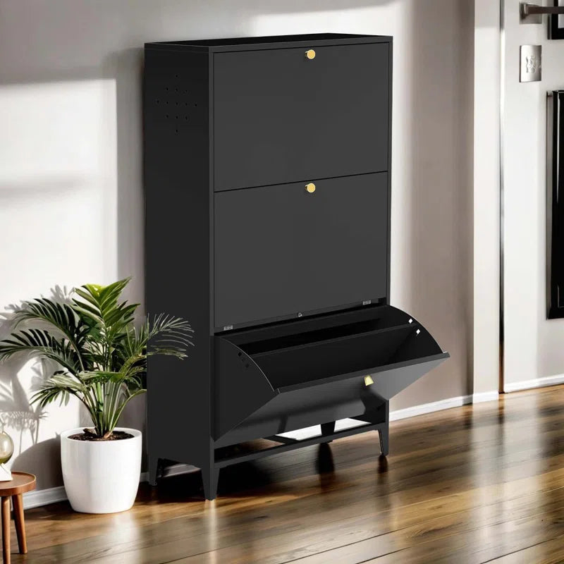 Freestanding Shoe Rack Storage Organizer With Flip Door, Modern Tipping Bucket Shoe Cabinet For Entryway, Hallway, Bedroom