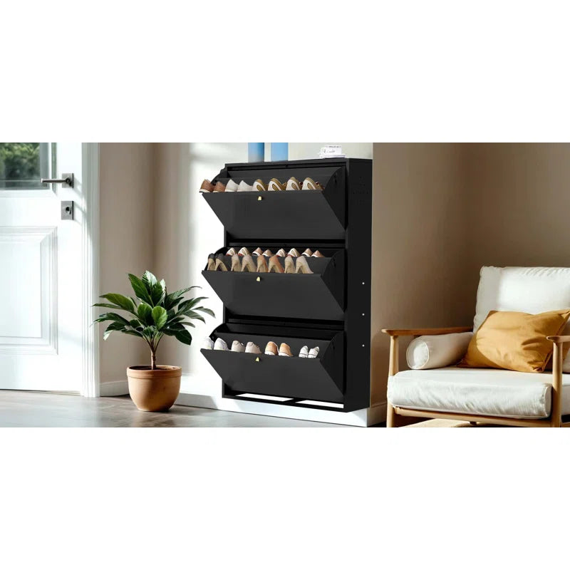 Freestanding Shoe Rack Storage Organizer With Flip Door, Modern Tipping Bucket Shoe Cabinet For Entryway, Hallway, Bedroom