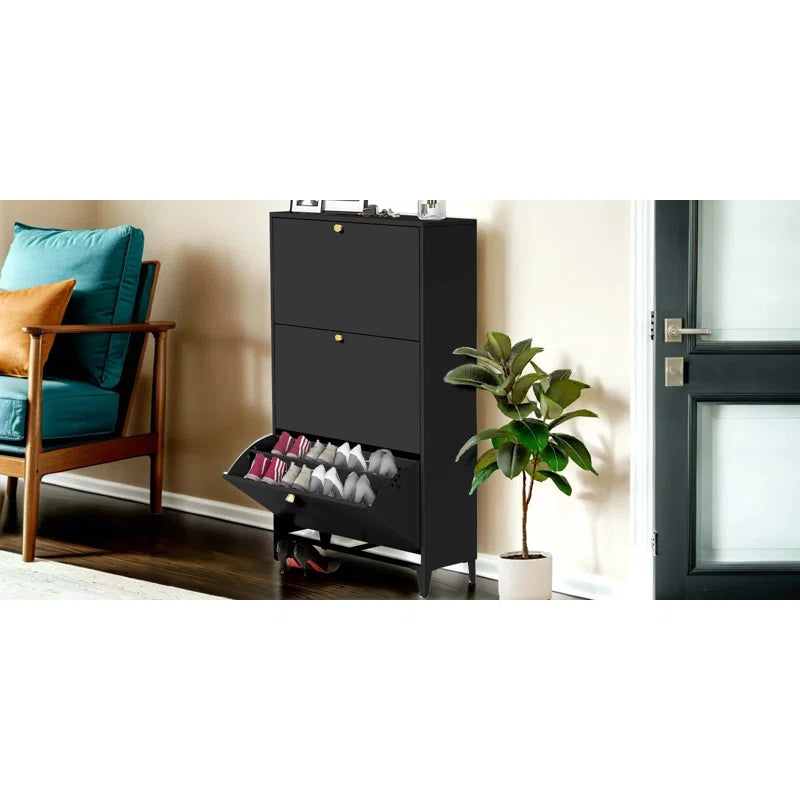 Freestanding Shoe Rack Storage Organizer With Flip Door, Modern Tipping Bucket Shoe Cabinet For Entryway, Hallway, Bedroom