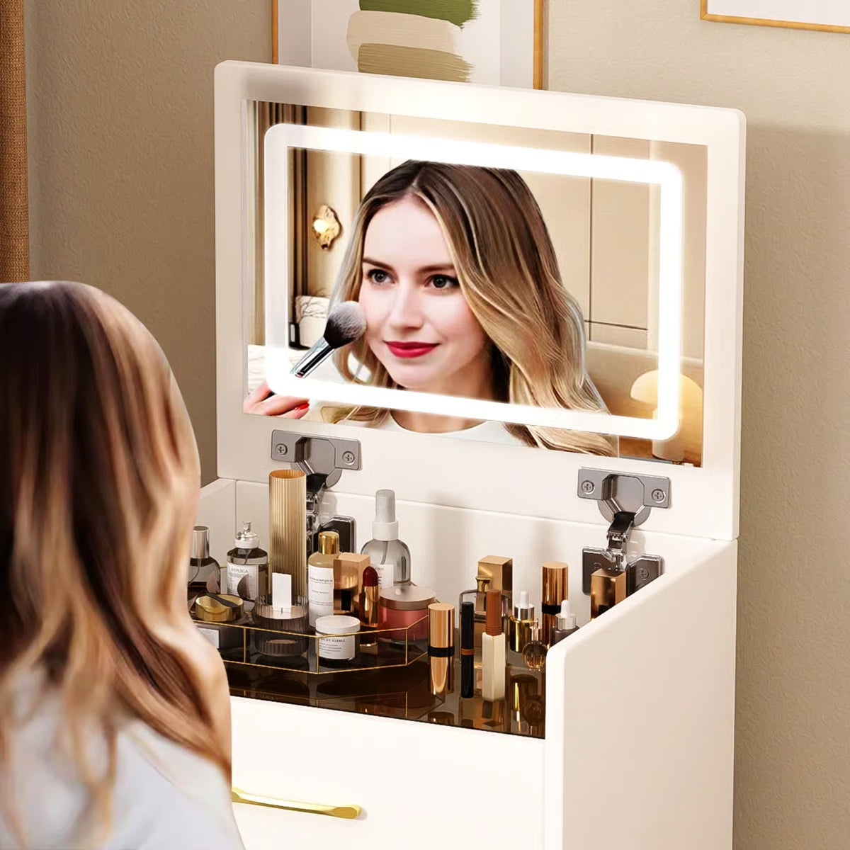 3-in-1 Vanity Table with Open Top Mirror – Makeup Desk for Bedroom