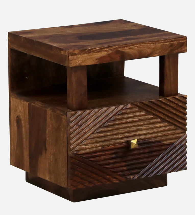 Sheesham Wood Bedside Table In Provincial Teak Finish With Drawers