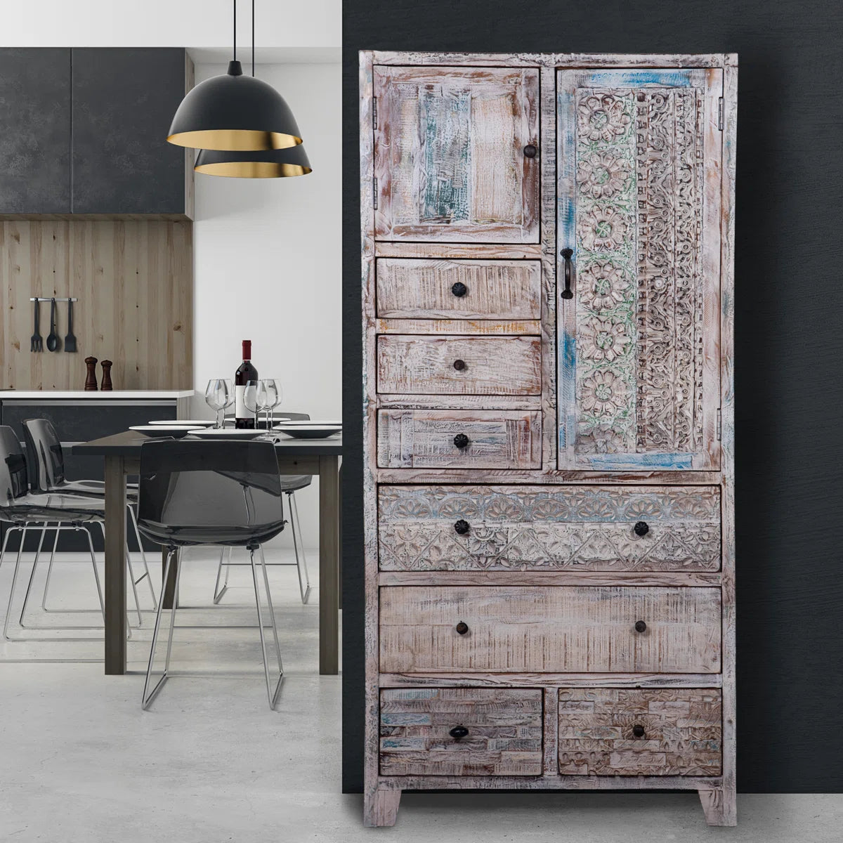 Eilidhi Wooden Armoire Solid Wood Wardrobe Stylish Bedroom Furniture