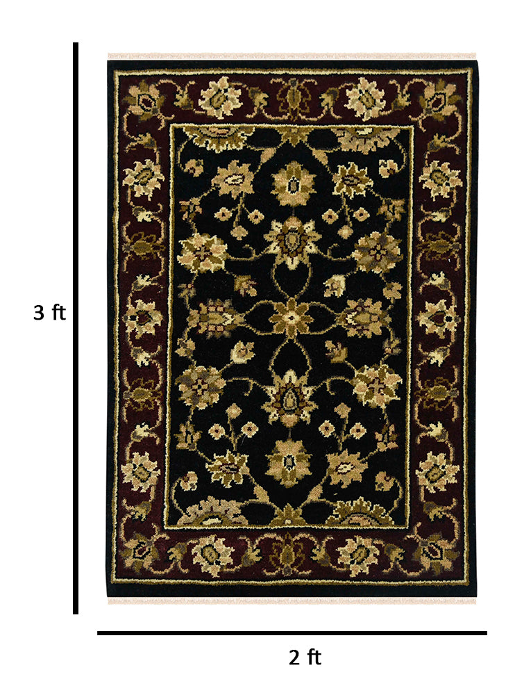 Luxor Classic Pattern Hand Knotted  Rectangle Anti-Skid Designer Carpet, Prayer Rug For Office Cabins, Small Living Spaces - 2'X3'