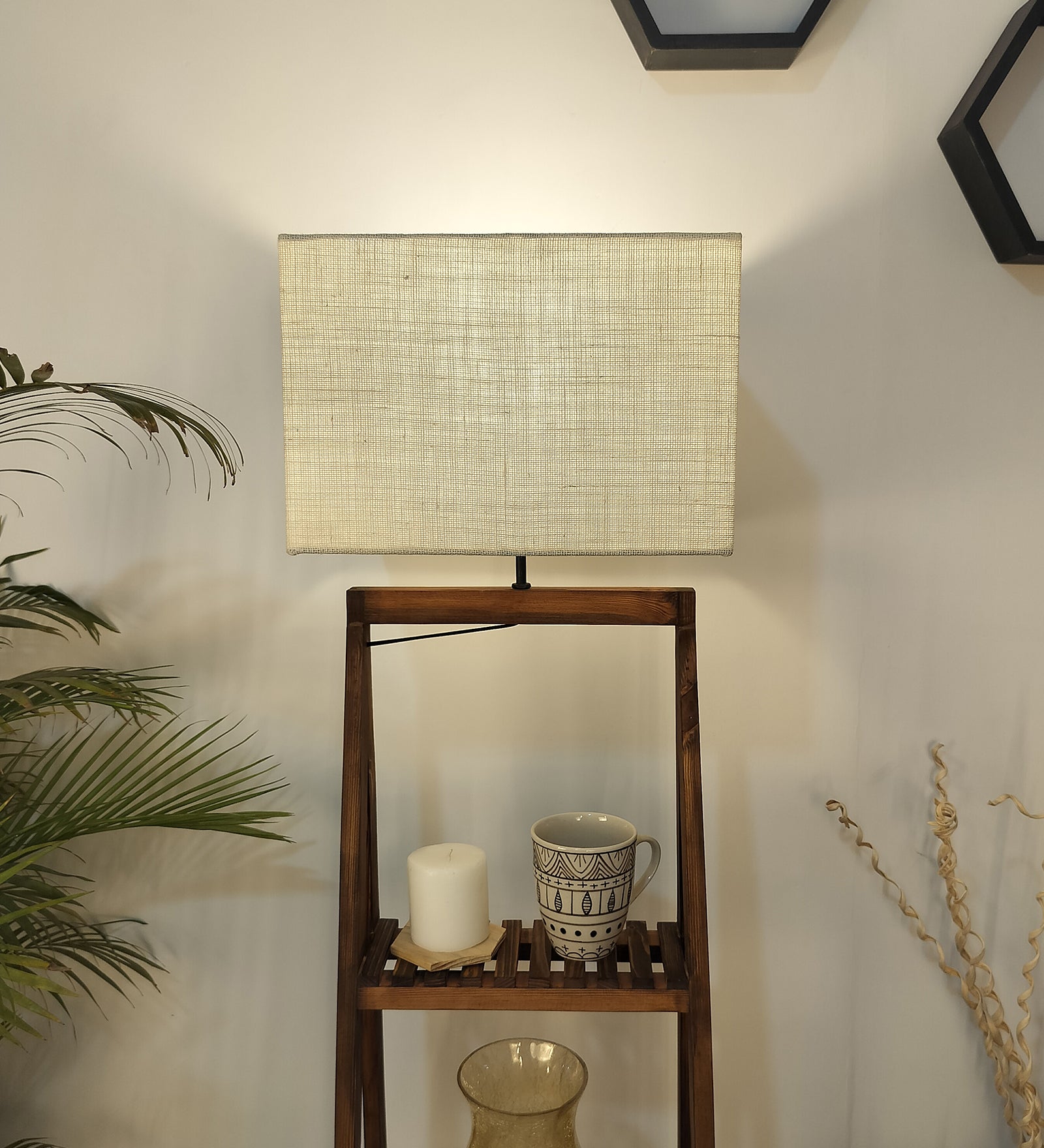 Raphael Wooden Floor Lamp with Brown Base and Jute Fabric Lampshade (BULB NOT INCLUDED)