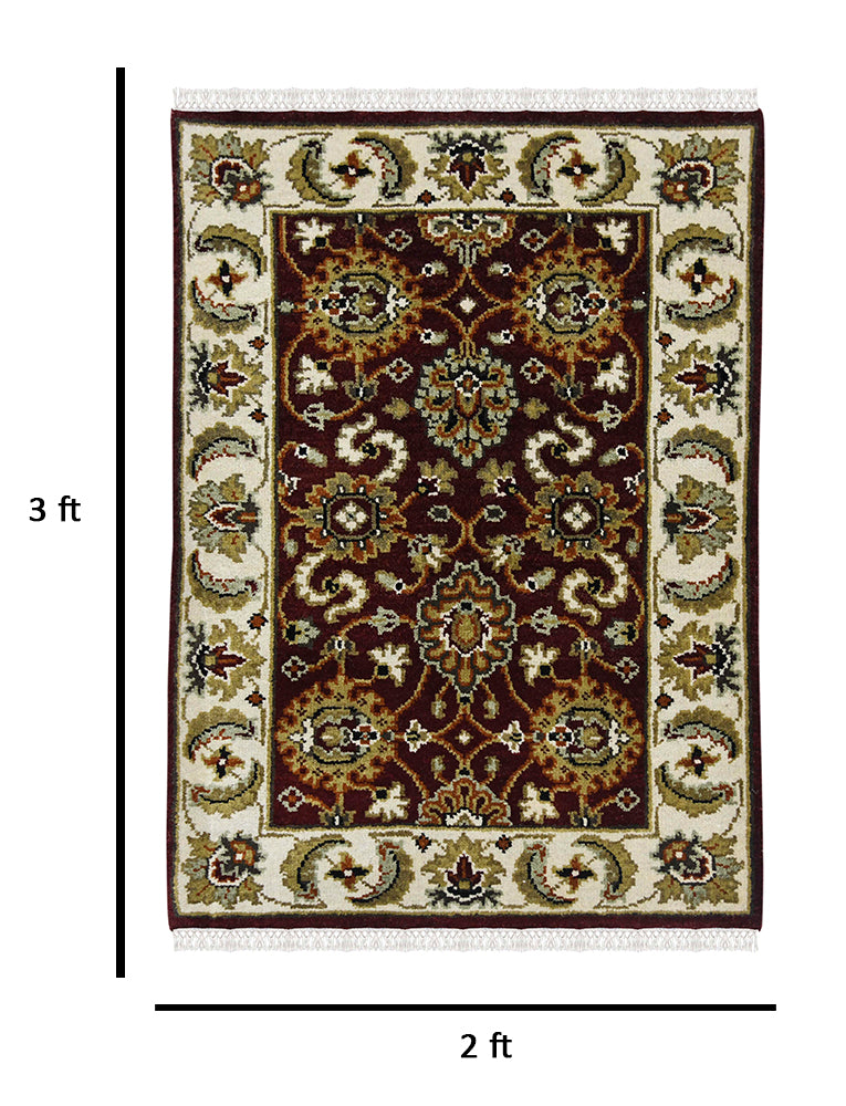 Luxor Classic Pattern Hand Knotted  Rectangle Anti-Skid Designer Carpet, Prayer Rug For Office Cabins, Small Living Spaces - 2'X3'