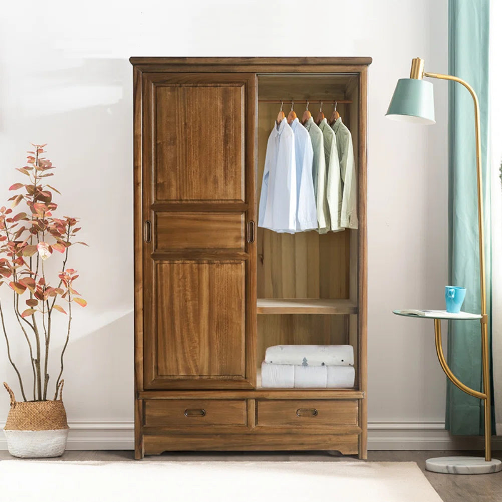 Classic Solid Wood Wardrobe – Vintage-Style Bedroom Storage Cabinet