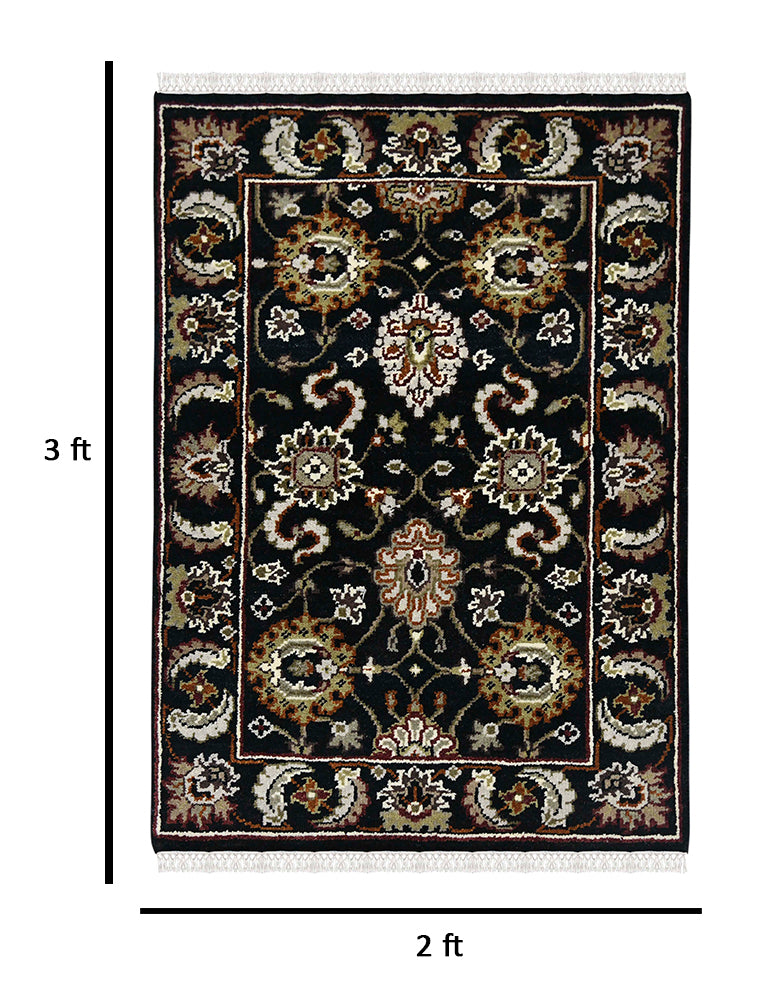 Luxor Classic Pattern Hand Knotted  Rectangle Anti-Skid Designer Carpet, Prayer Rug For Office Cabins, Small Living Spaces - 2'X3'
