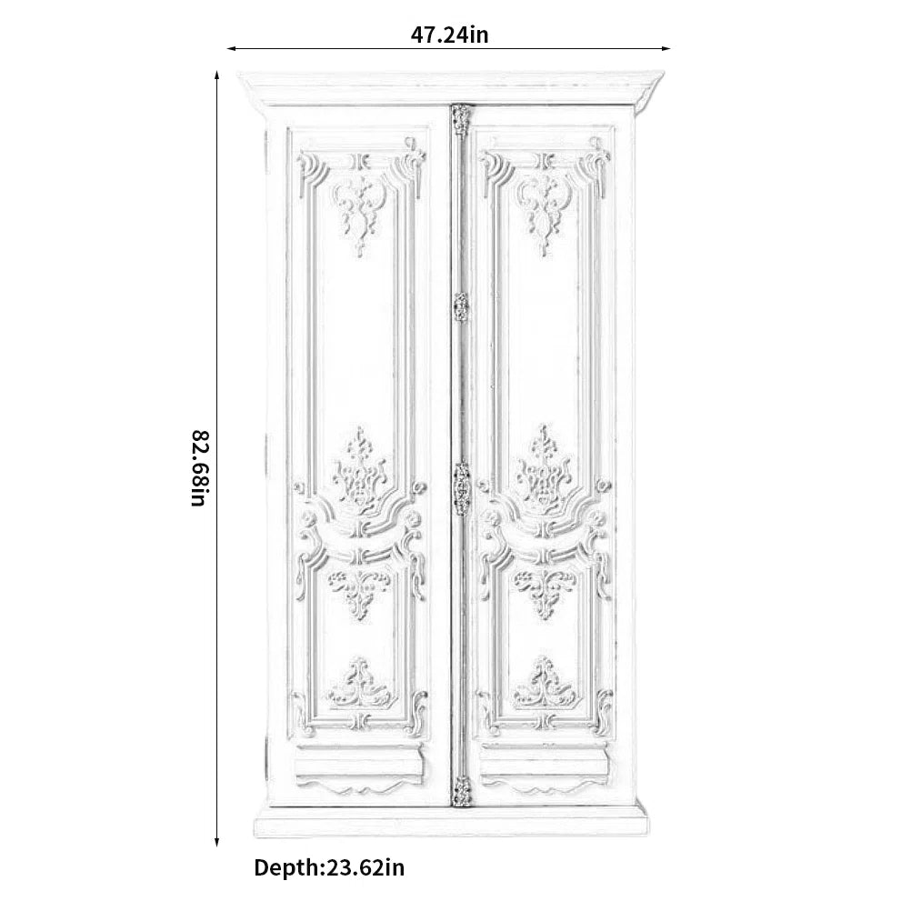 Vintage White Oak Wardrobe Large Storage Solid Wood Armoire