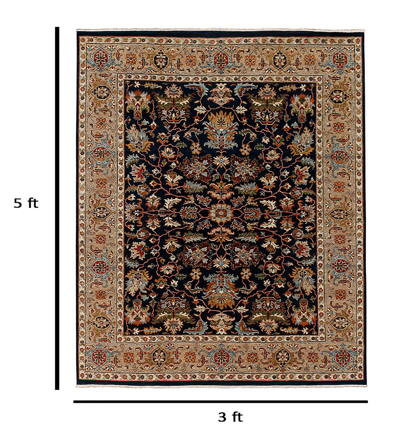 Heritage Classic Pattern Hand Knotted  Rectangle Anti-Skid Designer Carpet, Prayer Rug For Office Cabins, Small Living Spaces - 3'X5'