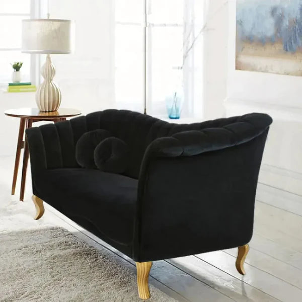 Rowena Black Velvet Upholstered Sofa Channel Tufted 3-Seater Sofa in Gold