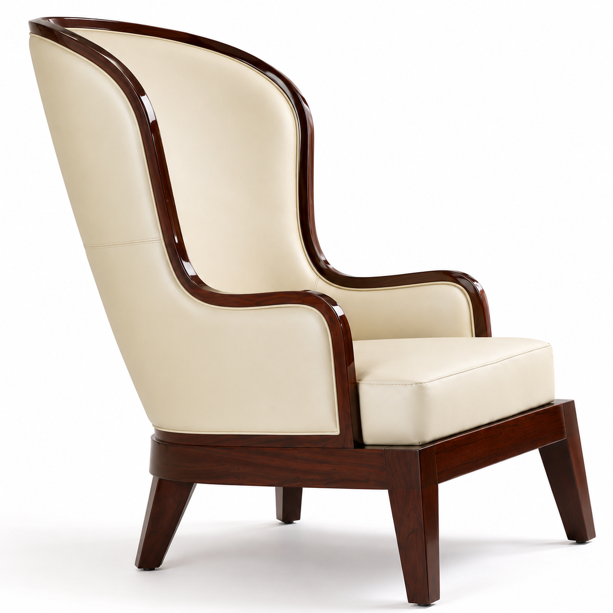 Luxury Cream Wingback Chair | High Back Upholstered Accent Chair with Wooden Frame & Legs | Elegant Living Room Chair