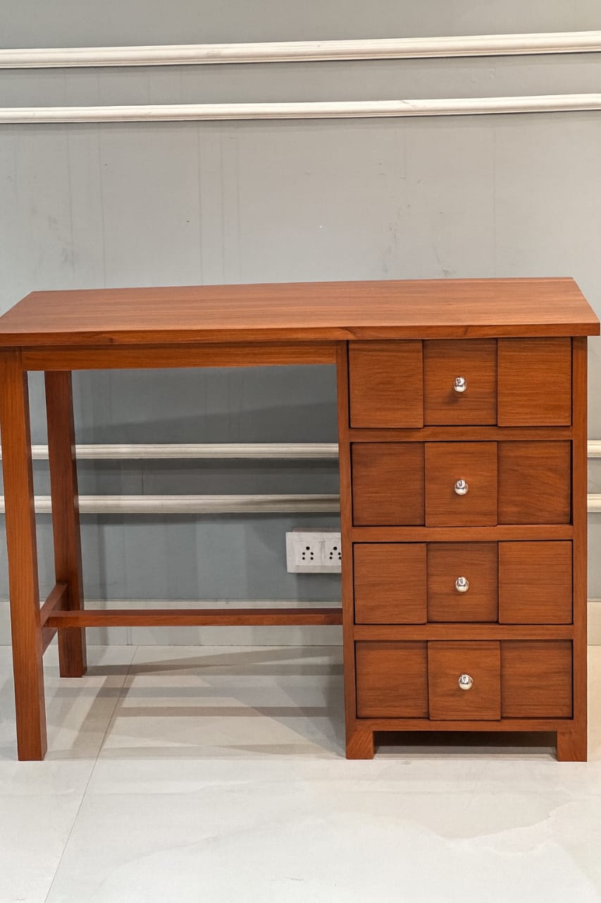 Solid Wood Study Desk with Storage Drawers & Cane Chair | Compact Home Office Workstation