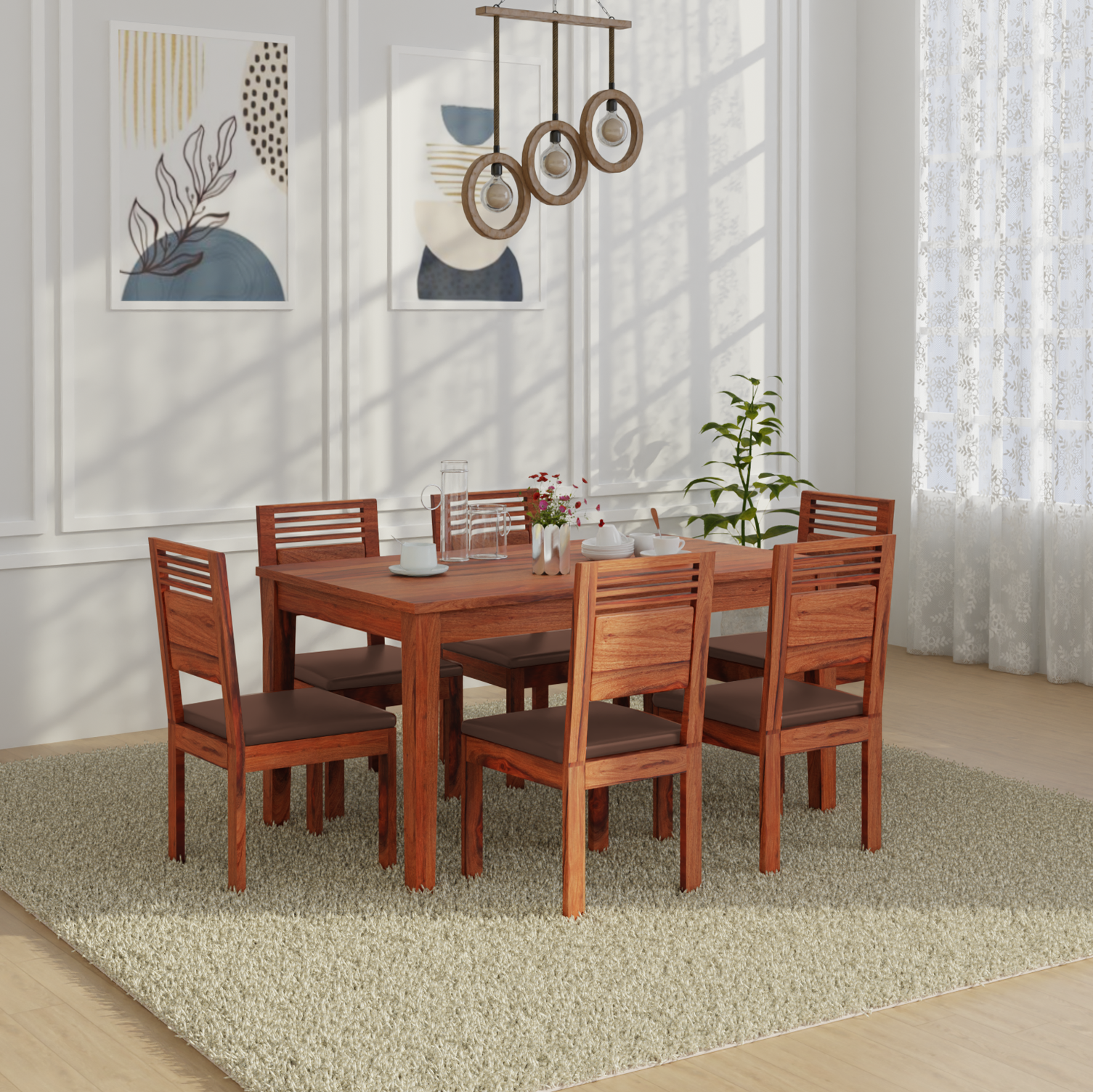 Velour Sheesham wood dining set in Reddish walnut Color with 6 Seating