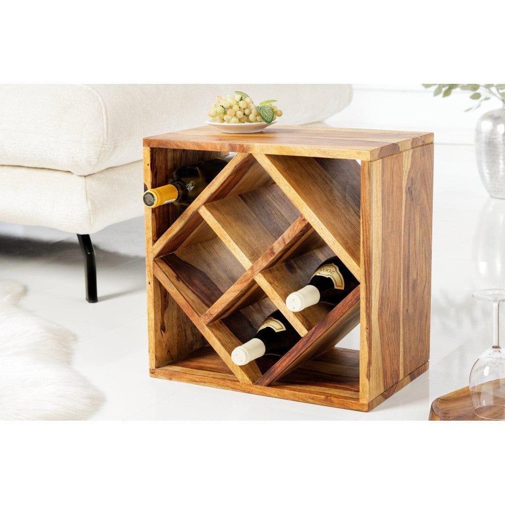 Cube end Table Solid Wood (Wine Rack, Honey Finish) - Main Image