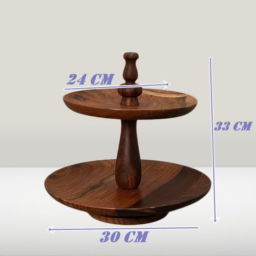 Ouch Cart Solid Mango Wood 2-Tier Cake Stand – Rustic Wooden Dessert & Cupcake Display for Table Decor