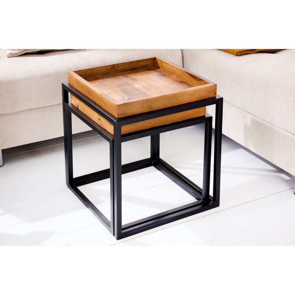 Sheesham Wood Nested Table with Metal Stand in Honey Finish