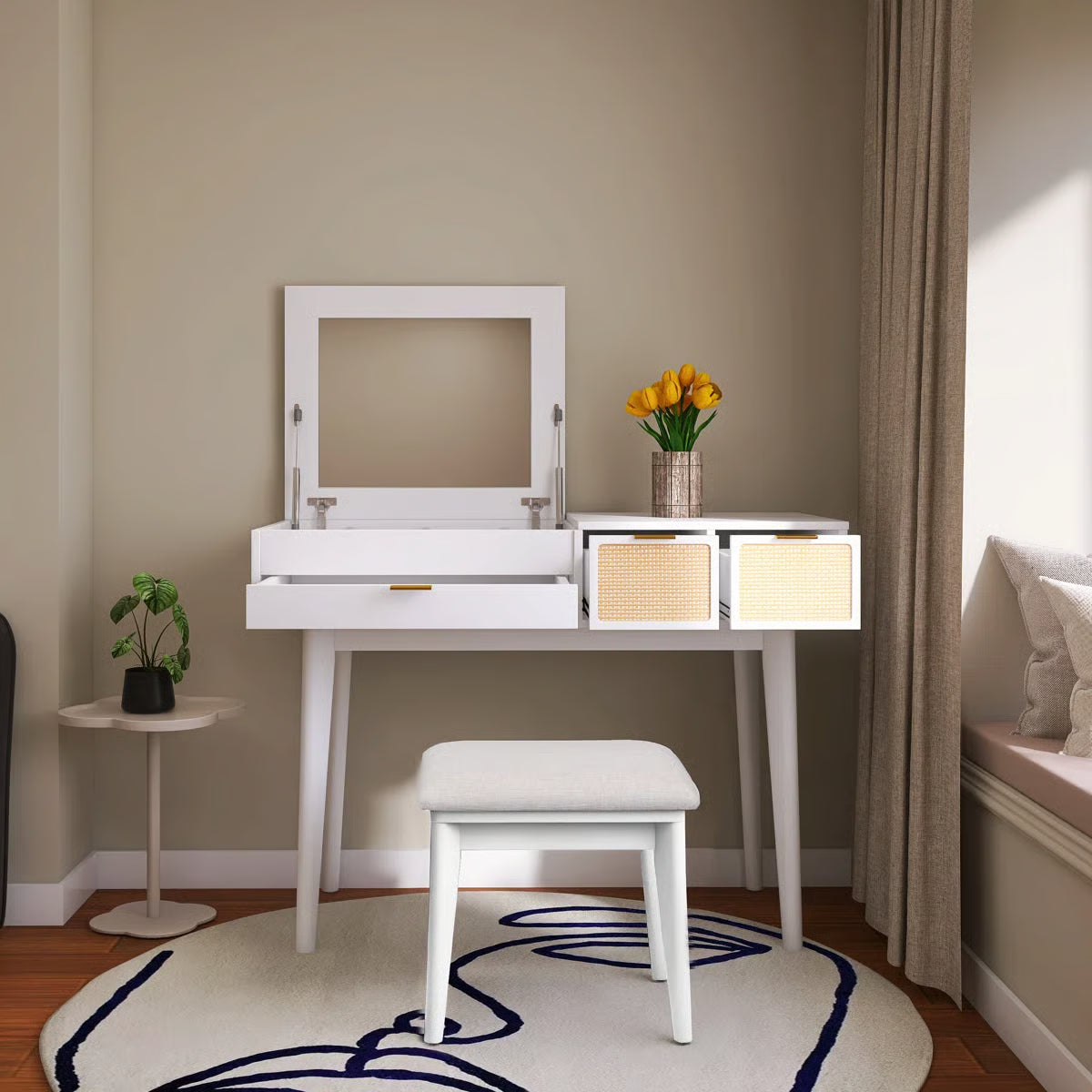 43.3" Classic Makeup Vanity – Elegant Wooden Vanity Desk with Storage