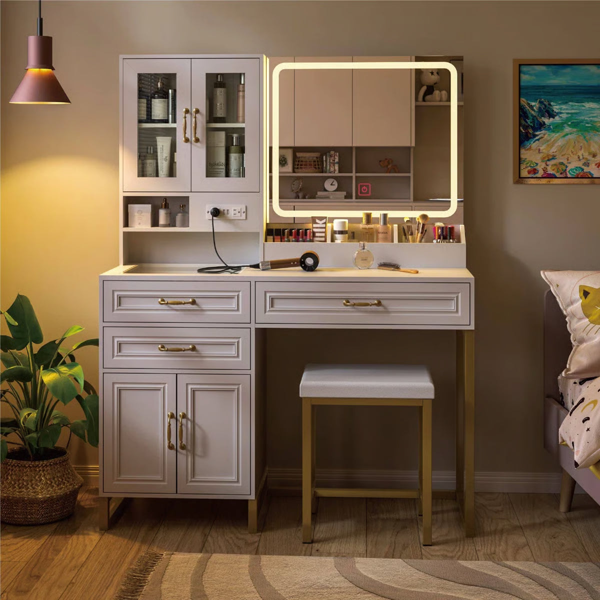 43"Wide Makeup Vanity Set With Light and Mirror and Power Outlet
-OUCH CART | Dressing table 