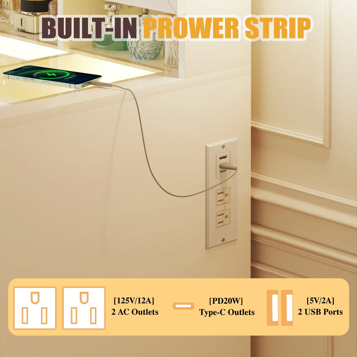 43" Makeup Vanity Desk with Glass Surface, Storage Cabinet, and Modern Design