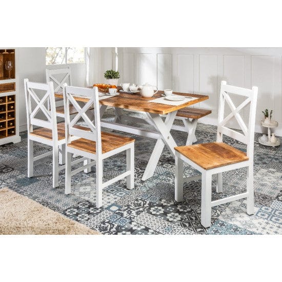 Whitewave Solid Wood Six Seater Dining Set with Bench | Full Size Dining Set | Rustic Dining Set (Dining Set 6 Seater)