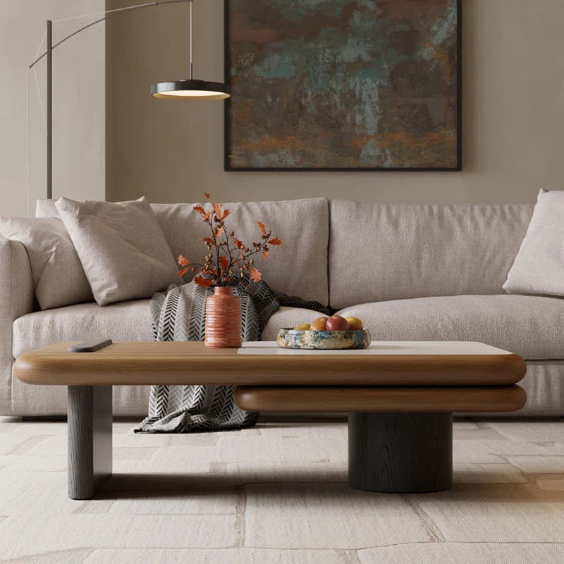 Modern Rotating Two-Tier Coffee Table with Faux Marble Top & Wooden Finish, Round Center Table for Living Room