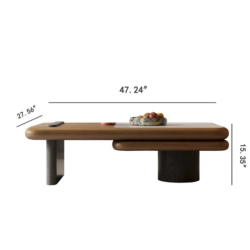 Modern Rotating Two-Tier Coffee Table with Faux Marble Top & Wooden Finish, Round Center Table for Living Room