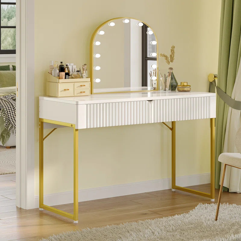 slim fit dress slacks Modern White Makeup Vanity Table & Study Writing Desk with Gold Metal
