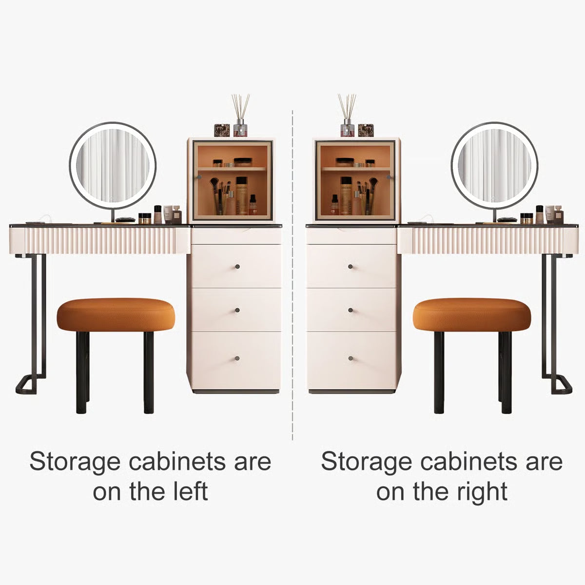 47'' High-quality Makeup Vanity set,Power Outlet, Glass Top,5-drawer,Very easy to assemble,Includes makeup stool