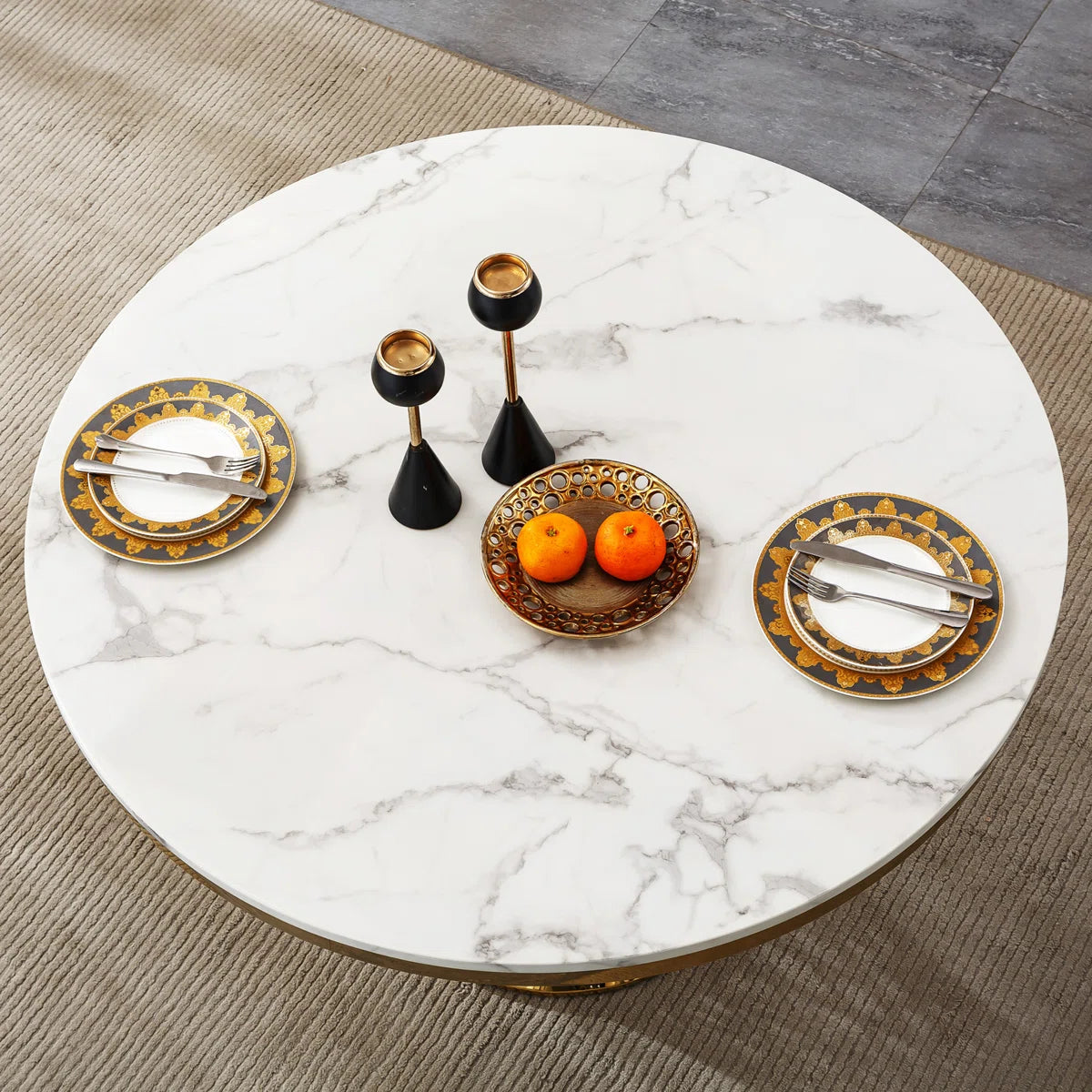 47" 6 - Person Round Marble Dining Table set
