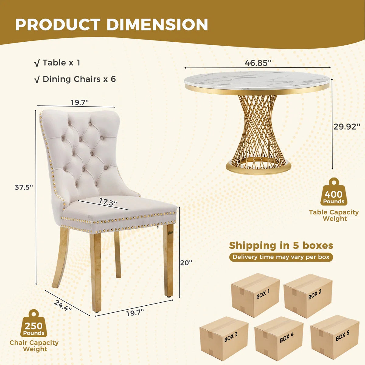 47" 6 - Person Round Marble Dining Table set