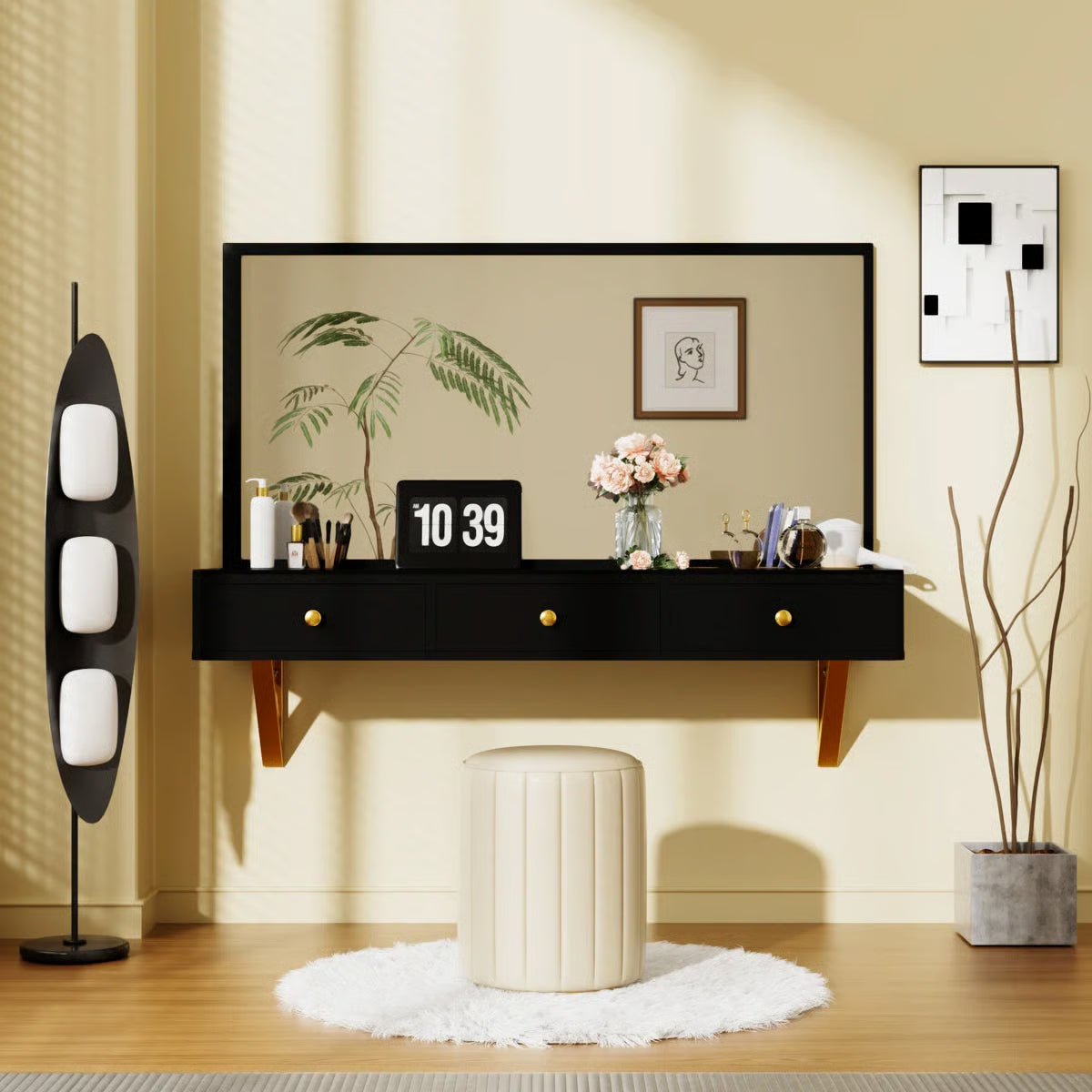 47 Inch Floating Shelf with Storage Drawer Contemporary Design