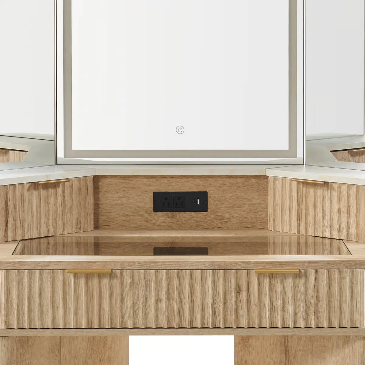 48" Corner Vanity Table with 3 LED Mirrors and Storage Drawers