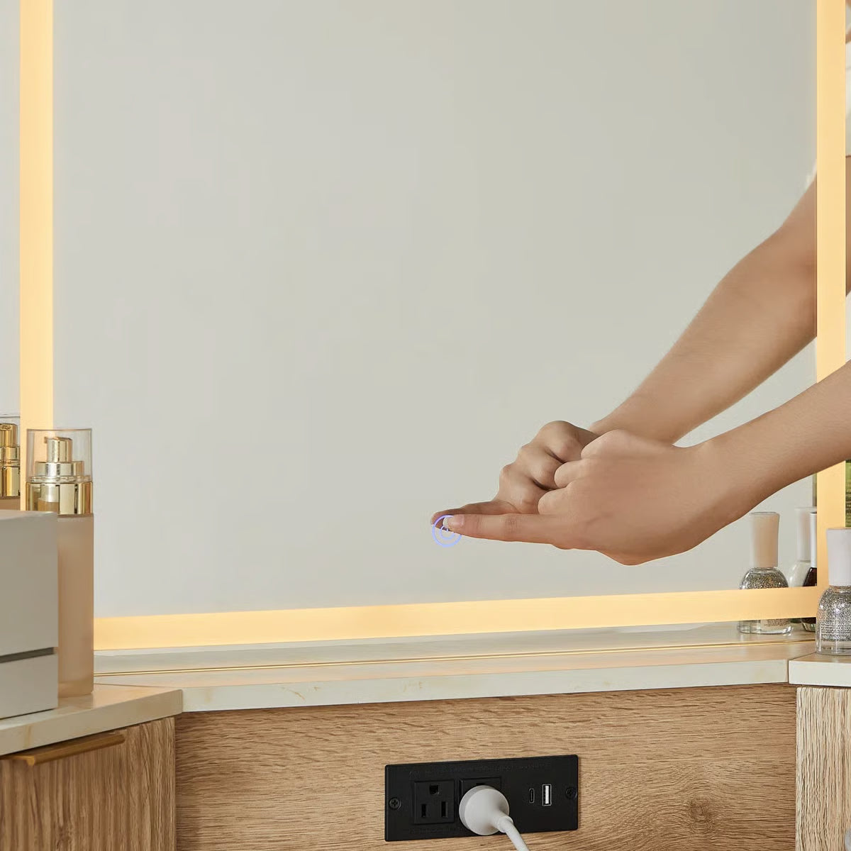48" Corner Vanity Table with 3 LED Mirrors and Storage Drawers