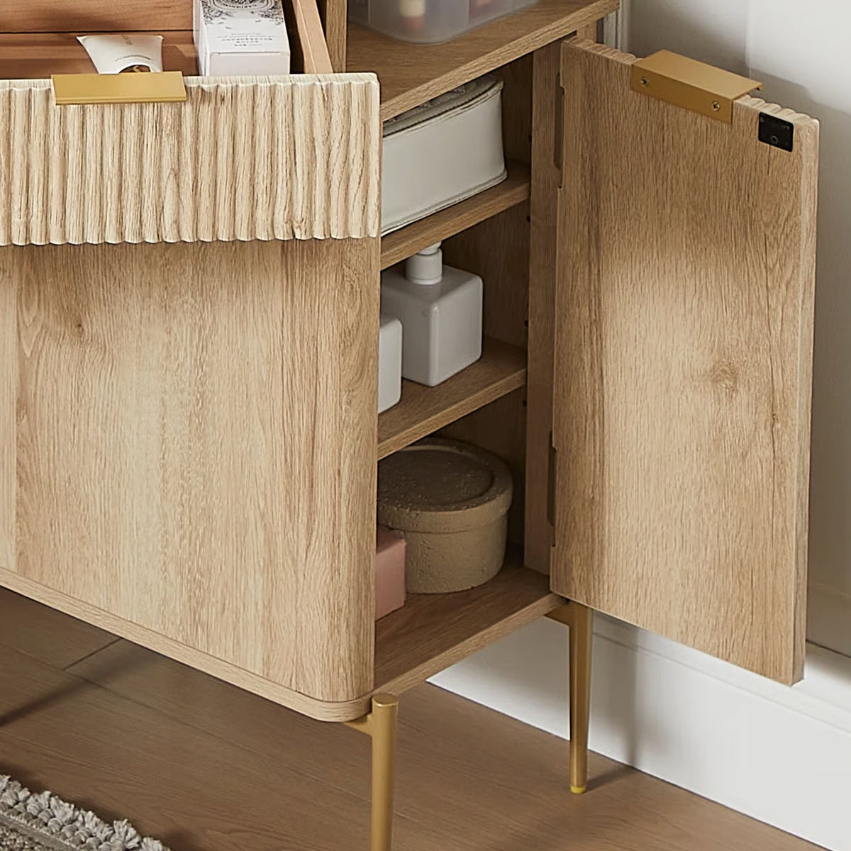 48" Corner Vanity Table with 3 LED Mirrors and Storage Drawers