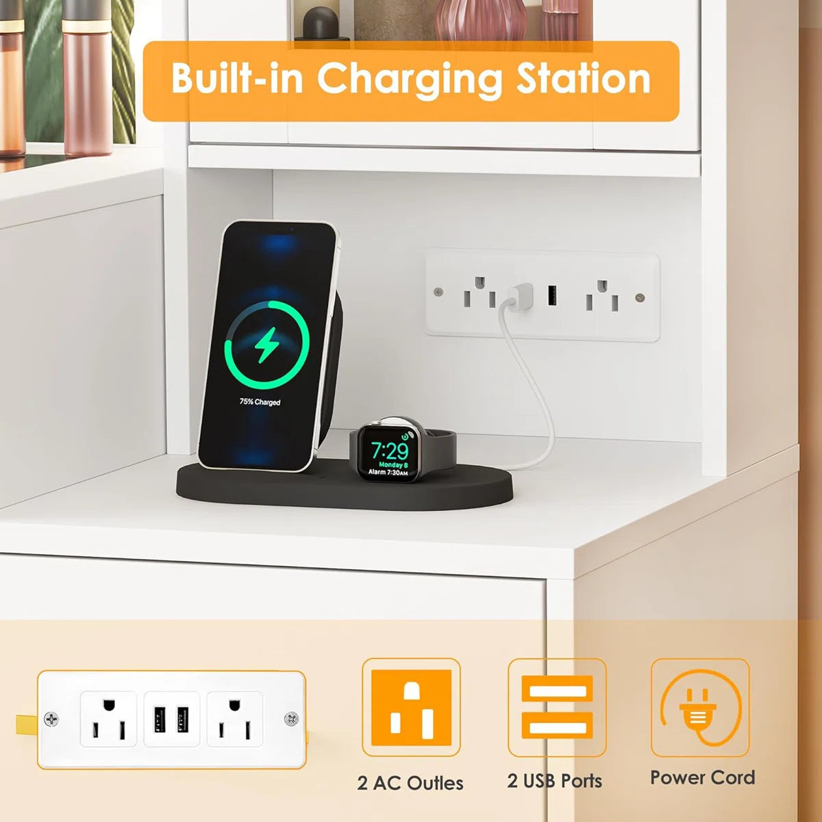 49.2" Makeup Vanity Desk with 8 Drawers, Glass Surface, and Built-In Charging Outlet-OUCH CART | Dressing table 