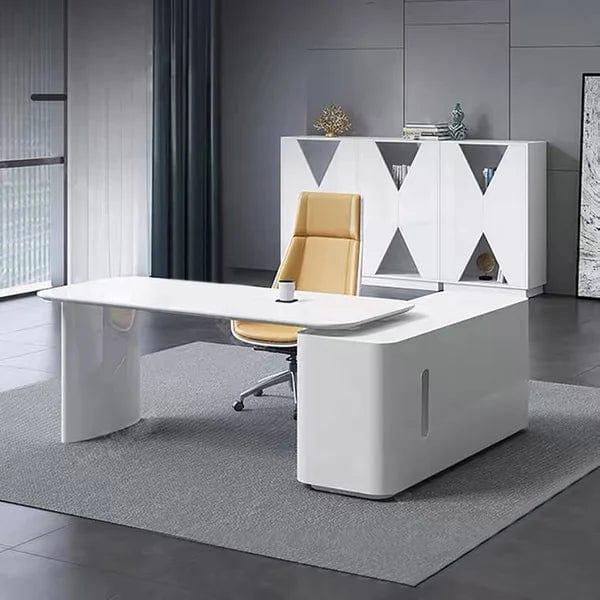 Aoi White L-Shape Executive Desk Large Home Office Desk Storage Drawers & Cabinet Left Hand - Ouch Cart 