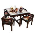 4 Seater Wooden Dining Table Set with Chairs | Glass Top Dining Table with Colorful Upholstered Seating