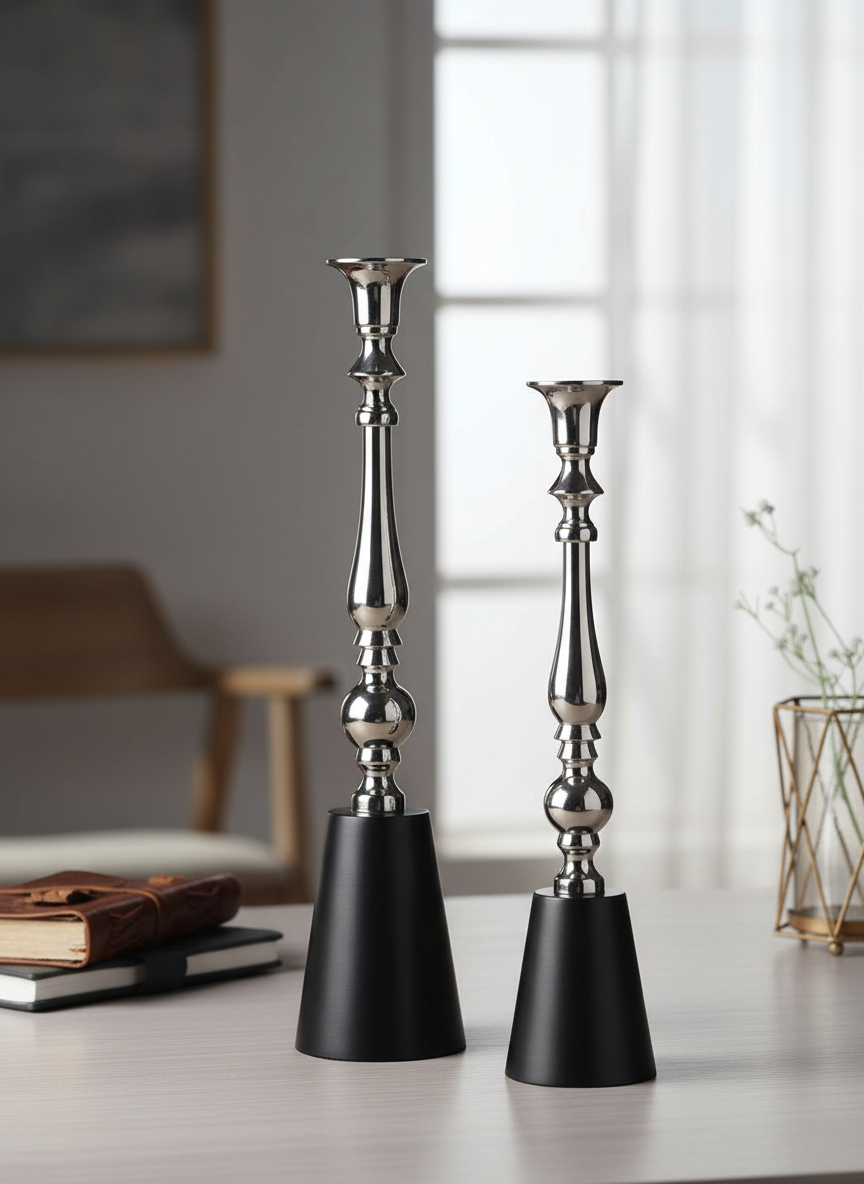 The Valora Candle Holders Silver Black Set - OUCHCART | Candle holder