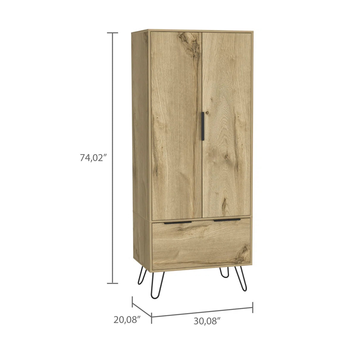 Light Oak Wardrobe – Wooden Bedroom Closet with 2 Doors & 1 Storage Drawer-OUCH CART |wardrobe 