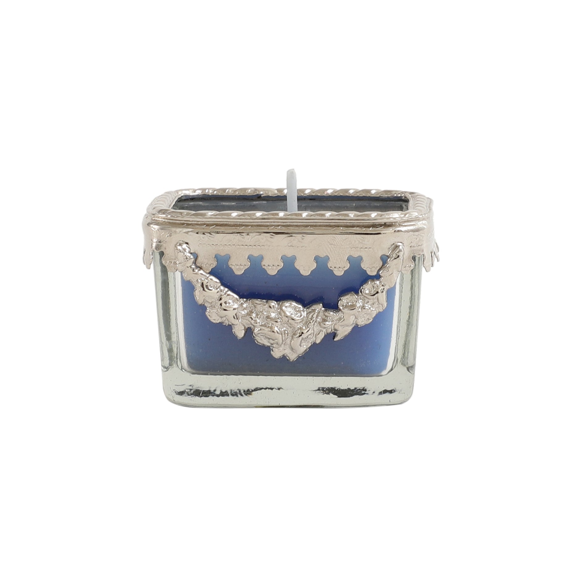 ocean breeze blue Scented candle glass jar with silver ring - OUCHCART