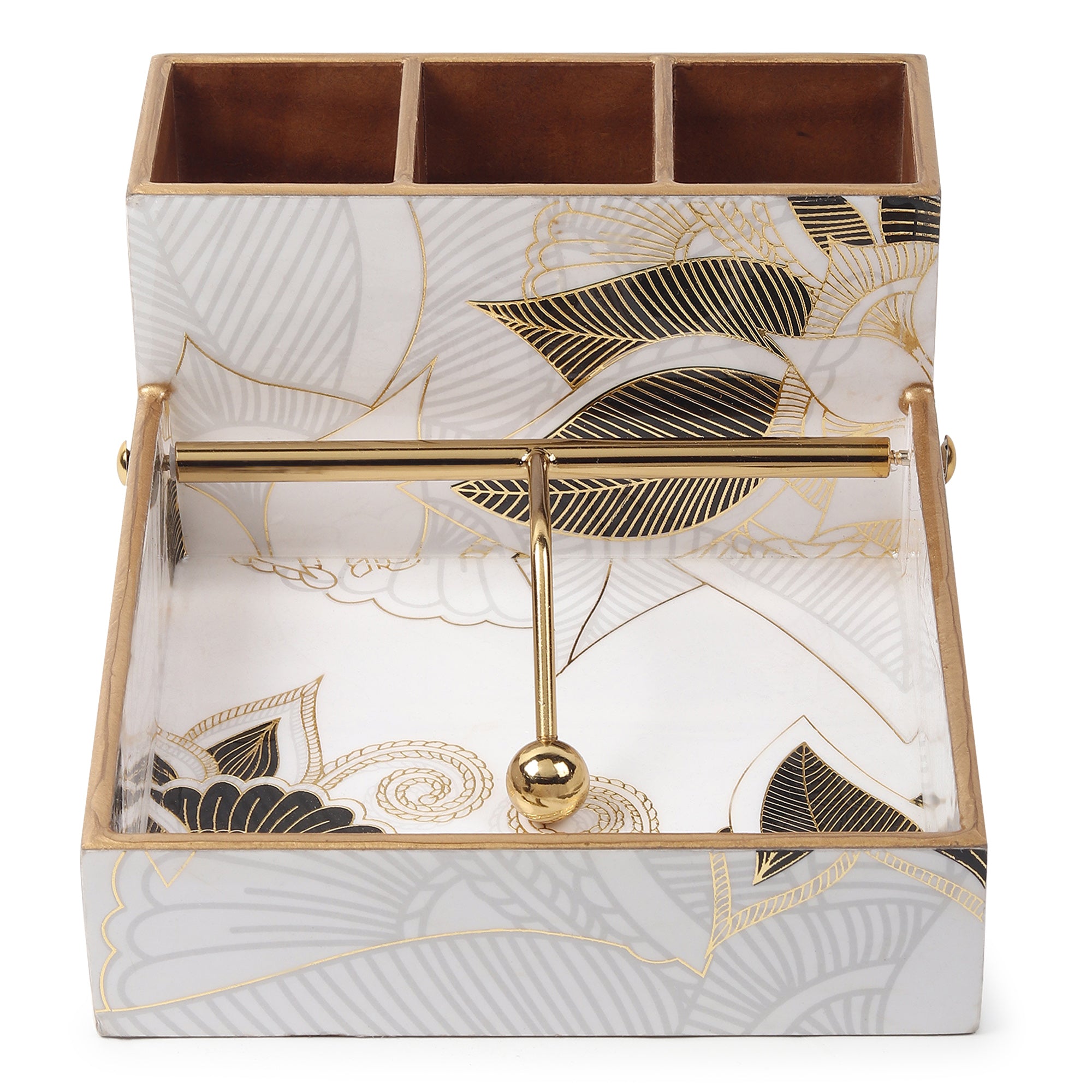 Ivory Noir Bloom Cutlery and Tissue Holder - OUCHCART 