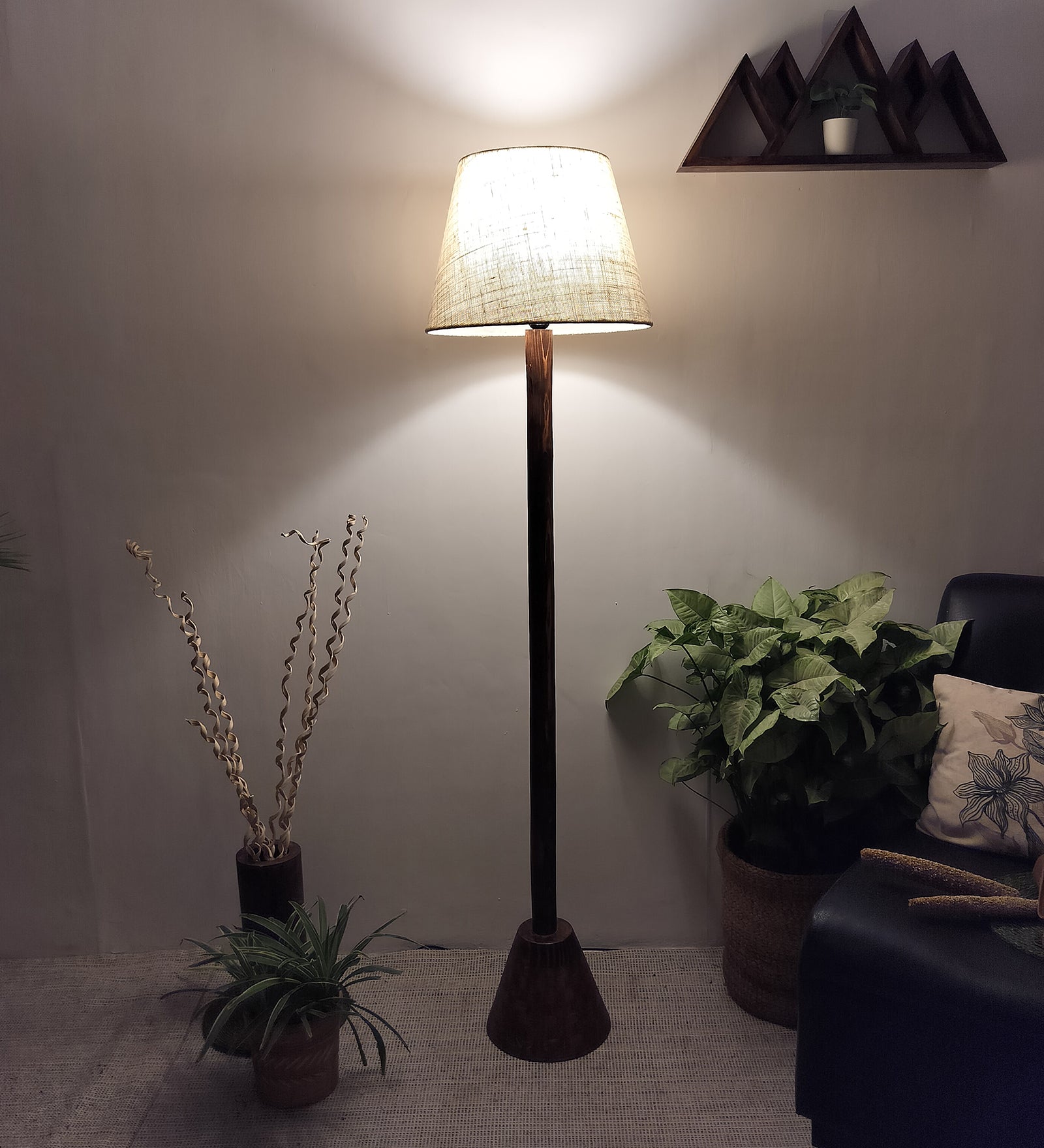 Brice Wooden Floor Lamp with Brown Base and Jute Fabric Lampshade (BULB NOT INCLUDED)