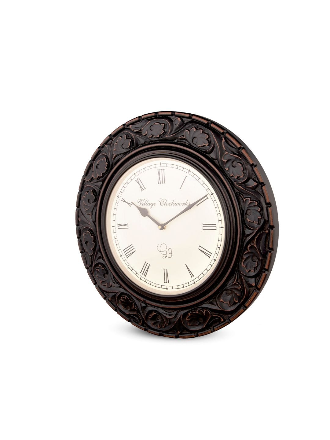 Round Wooden Flower Carved 16 Inches Wall Clock
