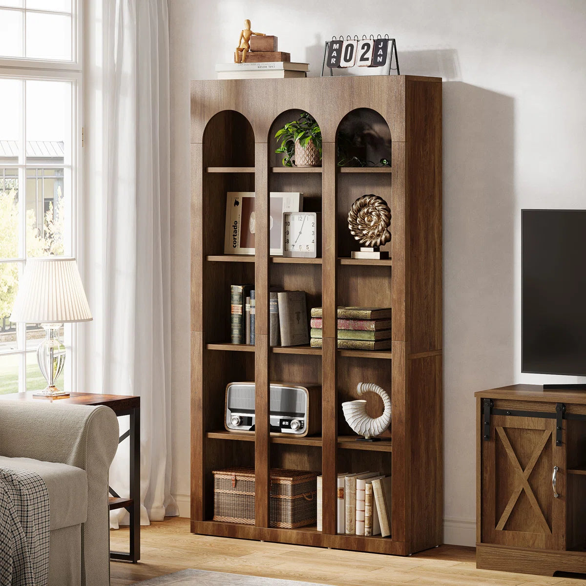Inch Modern Wood Farmhouse Home Office Tall Bookshelf Bookcase Open Large Storage