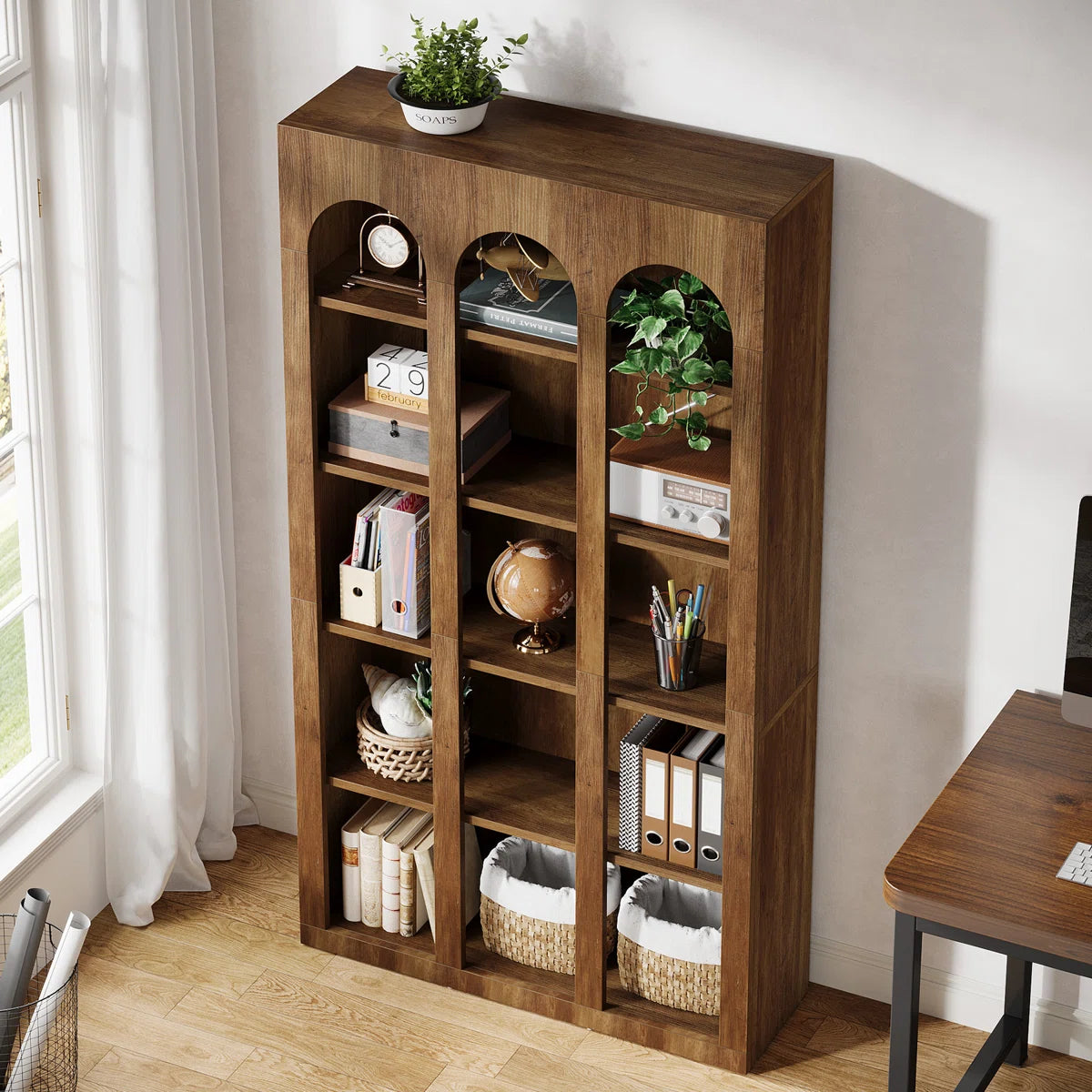 Inch Modern Wood Farmhouse Home Office Tall Bookshelf Bookcase Open Large Storage